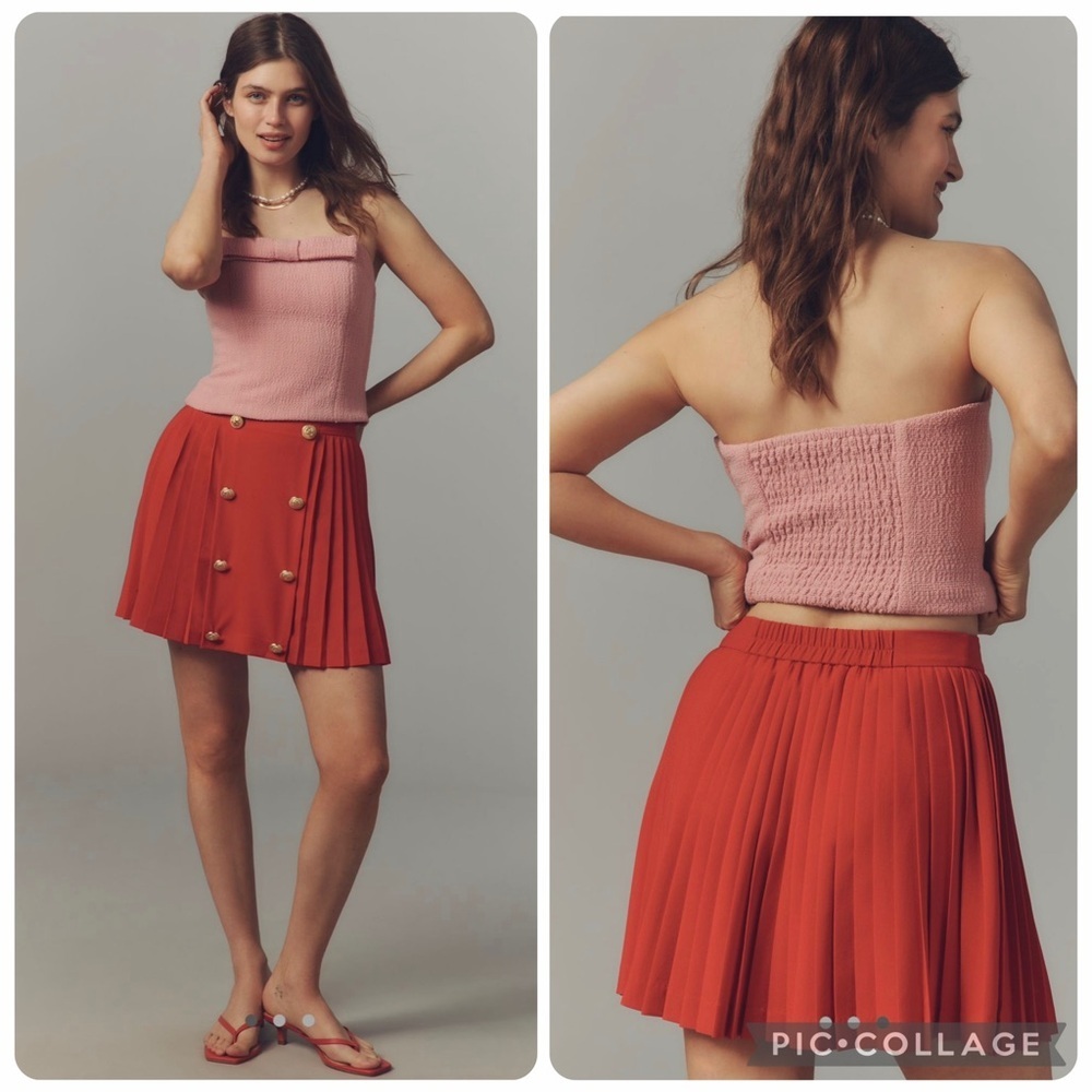 NWT Anthropologie Hutch Nautical Coastal Draped Tomato Red Mini Skirt Size XS